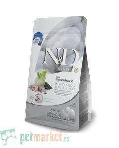 N&D White: Hrana za bele pse Med/Max Adult, Brancin & Spirulina