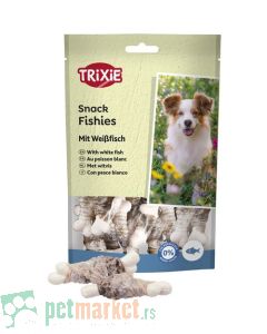 Trixie: Koskice od sirove kože rolovane belom ribom Snack Fishies, 100 gr