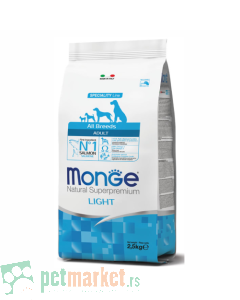 Monge: Niskokalorična hrana za odrasle pse All Breeds Light Adult, Losos