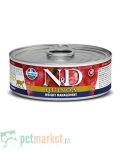 N&D Grain Free: Vlažna hrana za mačke za kontrolu težine Weight Management, Kinoa i Jagnjetina