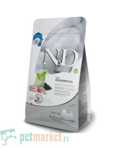 N&D White: Hrana za bele pse Mini Adult, Brancin & Spirulina