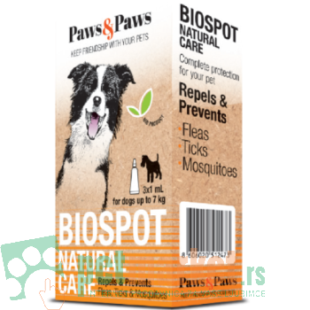 Paws and Paws: Prirodno sredstvo protiv parazita za pse do 7 kg Biospot On, 3x1ml